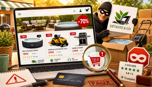 Illustration enquête Zoom sur Detente-co.com - faux site e-commerce usurpation d'identité